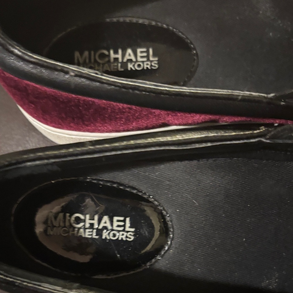 Michael Kors Dark Red Velvet Slip-Ons with Black Accents - tiny wears - Picture 5 of 13